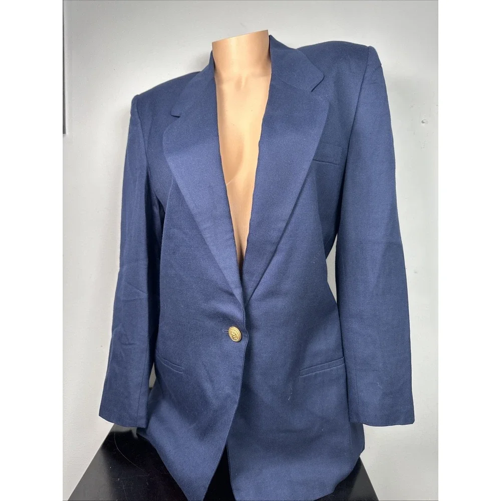 Vintage Talbots Blazer Womens Size 10 Blue One Button Lined Linen Blend USA Made